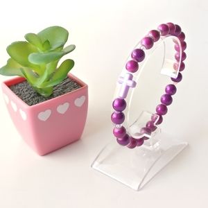 Purple Pink Beaded Cross Stretchy Bracelets,